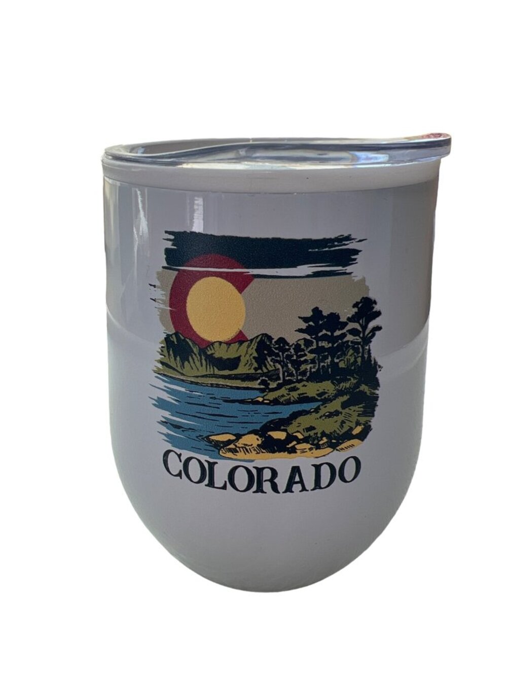 Colorado Travel Tumbler Sliding Clear Lid White Insulated Coffee Beer Juice Mug
